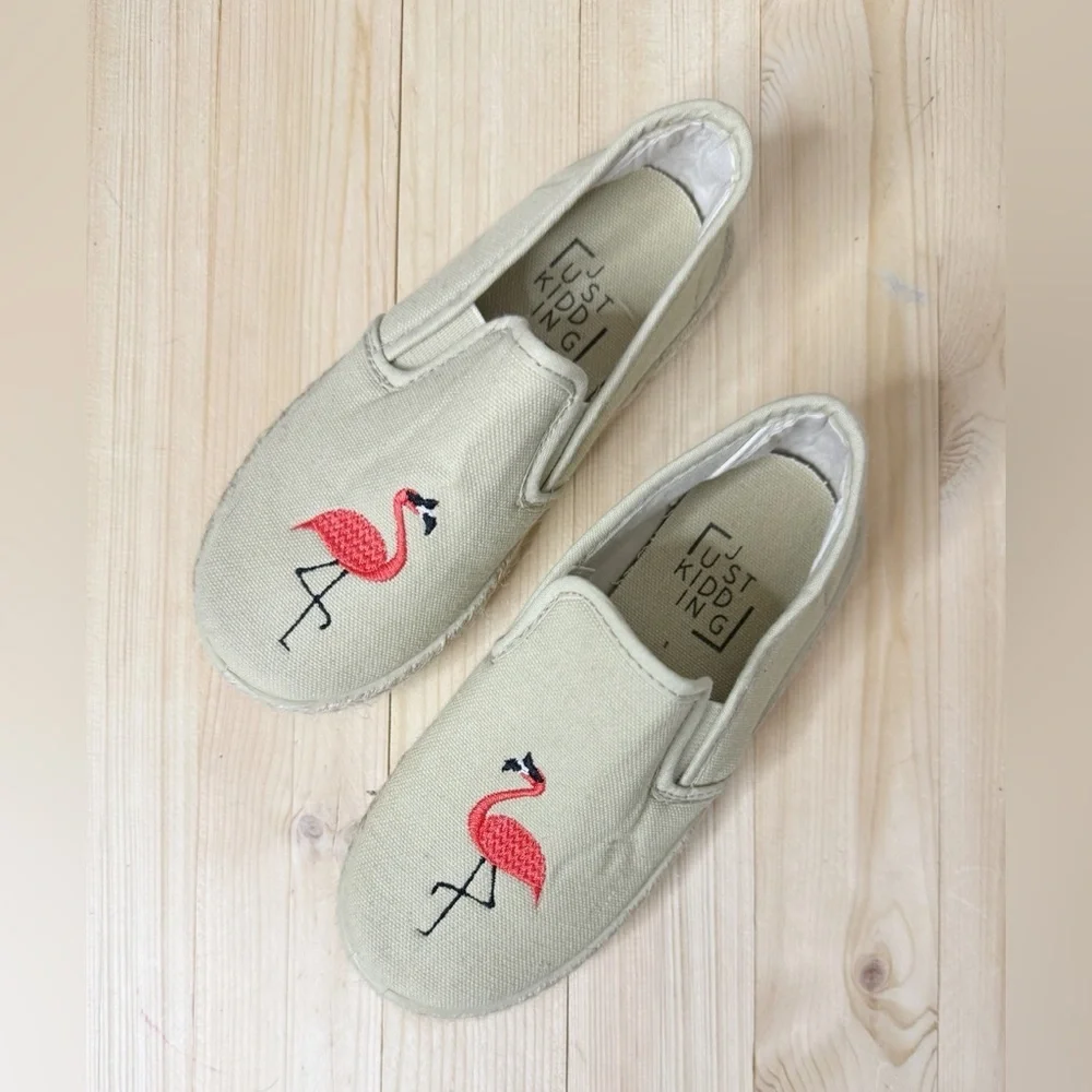 Just Kidding Flamingo Slip On Sneakers Toddler Girl Coastal Preppy Shoes 12